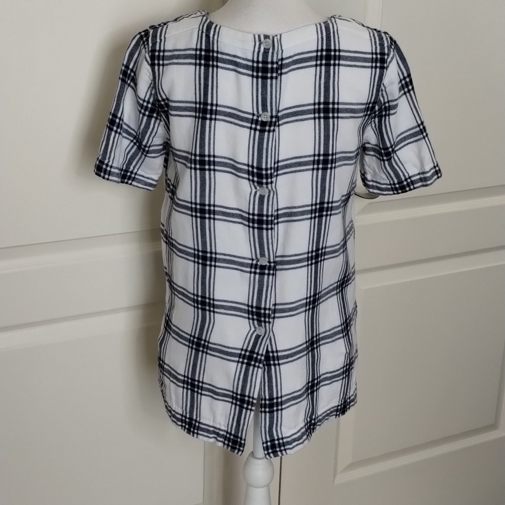 Madewell women's small button back blue/white plaid flannel feel material top - Picture 5 of 13